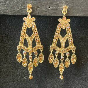 Gold Topaz AB Crystal Chandelier Bridal Wedding Earrings